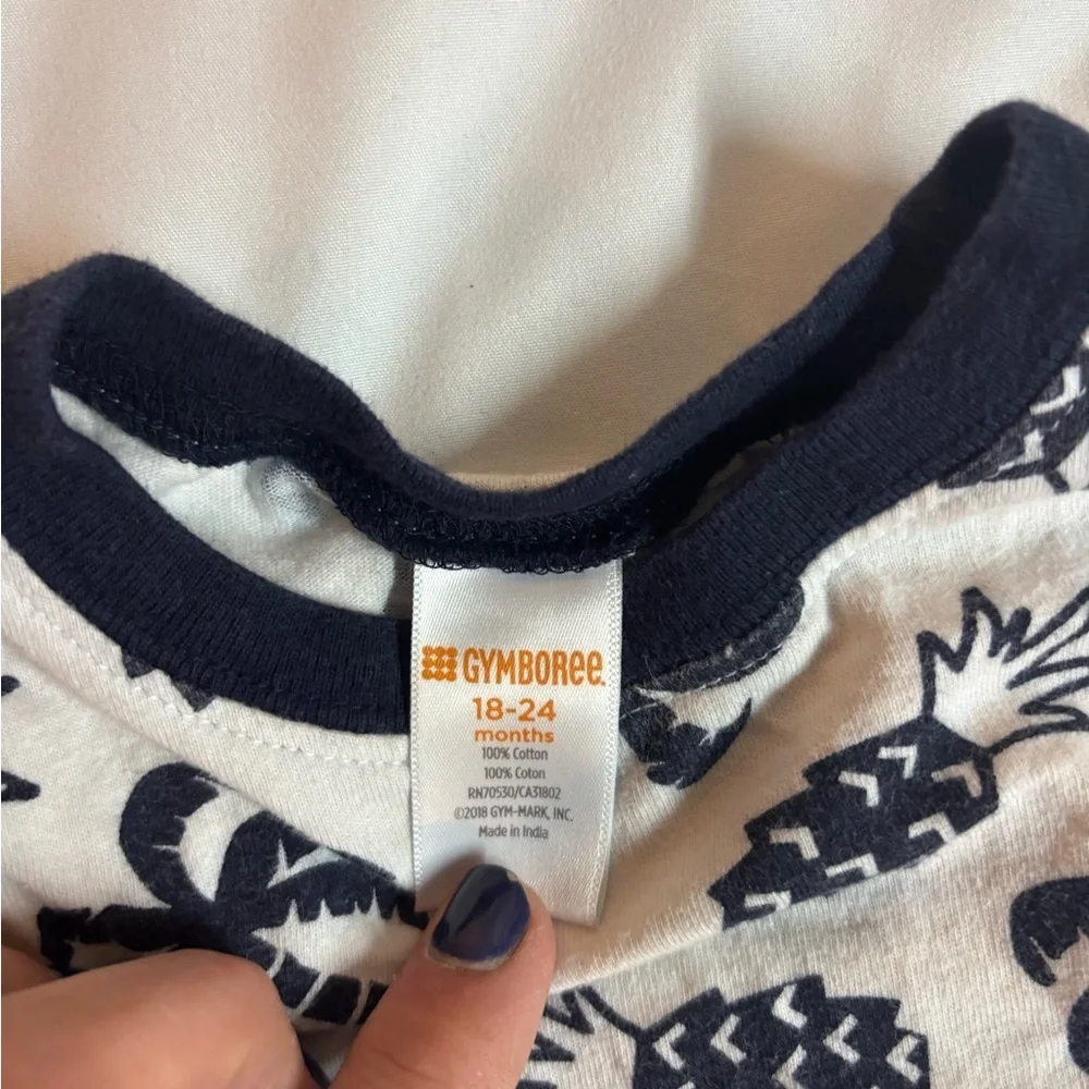 Set 3 Blue, Gray, and White Kids Tees Set- sharks, and palm trees size 18-24 m